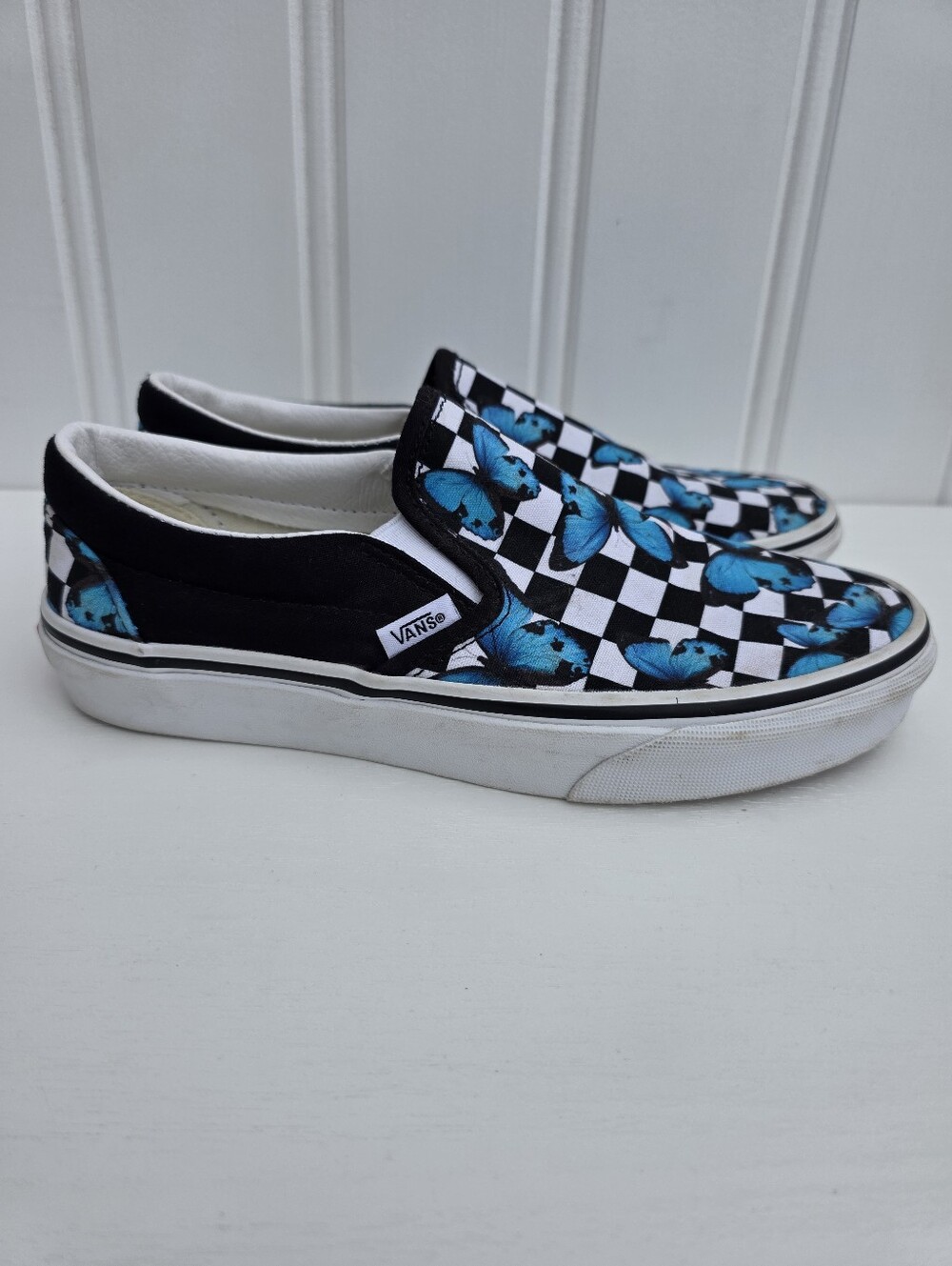 Vans Slip On Butterfly Checkerboard Skater Sneakers Shoes Unisex W8 M6.5